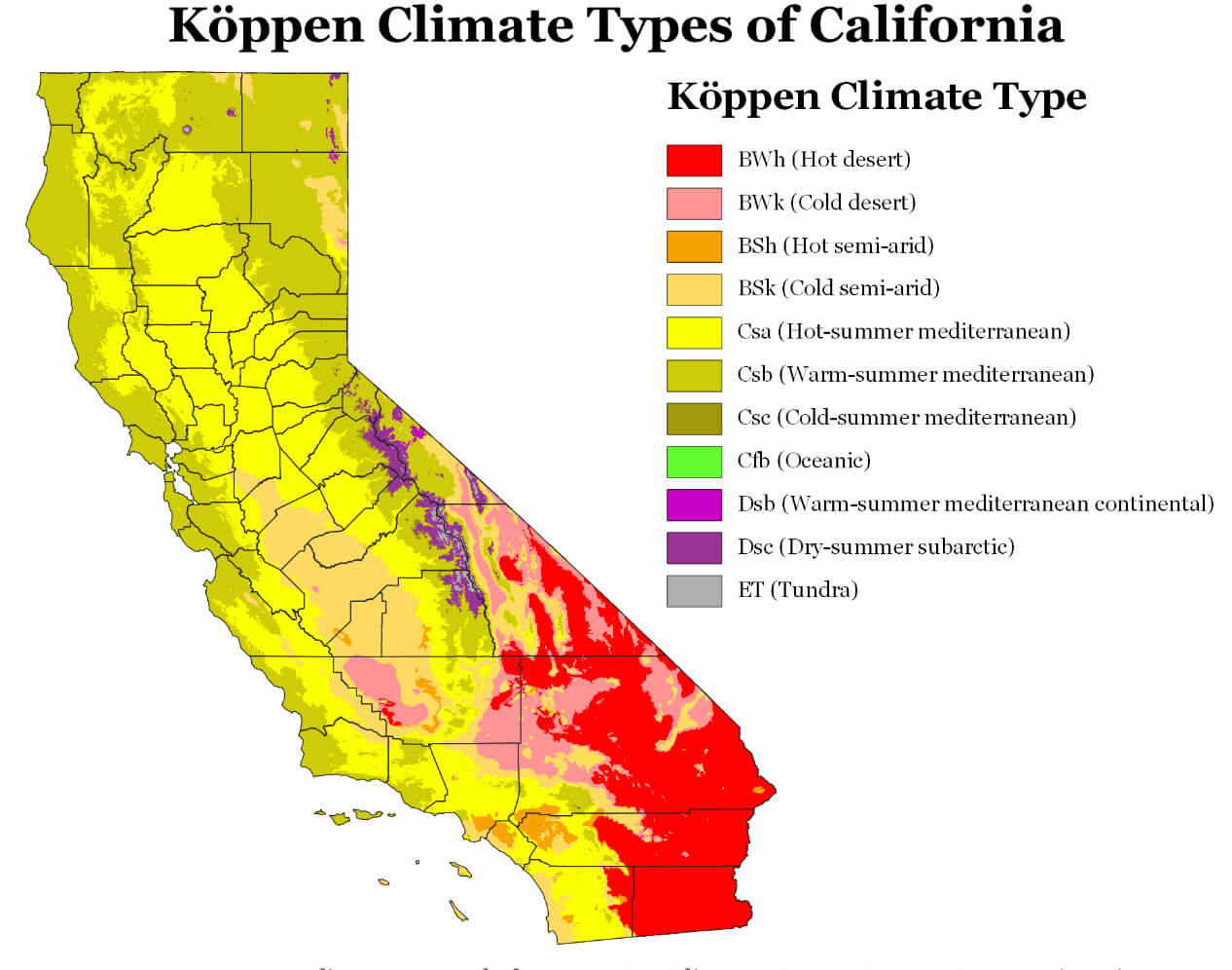 Carte climatique de la Californie
